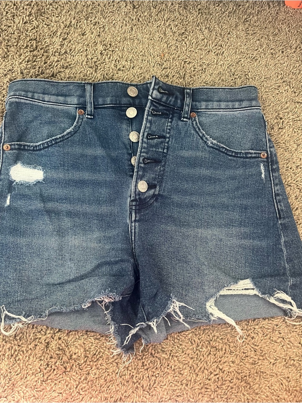 Express High Waist Distressed Denim Shorts - Blue
